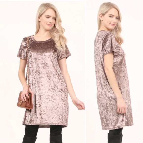 POL Purple Crushed Velvet Tunic Dress - Picture 1 of 7